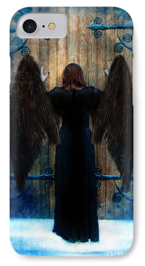Angel iPhone 8 Case featuring the photograph Dark Angel at Church Doors by Jill Battaglia