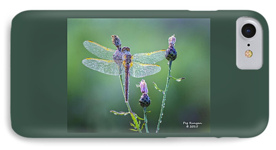 Dragonfly iPhone 8 Case featuring the photograph Dew Laden Dragonfly by Peg Runyan