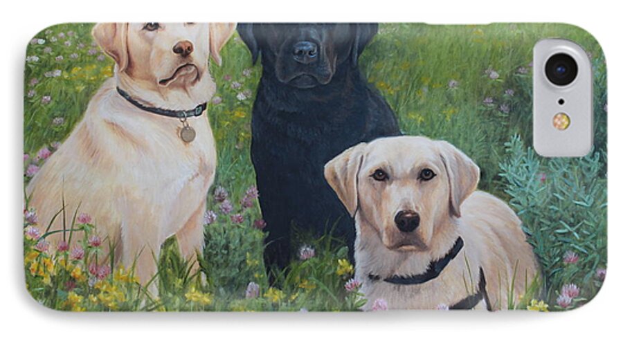 Yellow And Black Labs iPhone 8 Case featuring the painting Dogs With Wings by Tammy Taylor