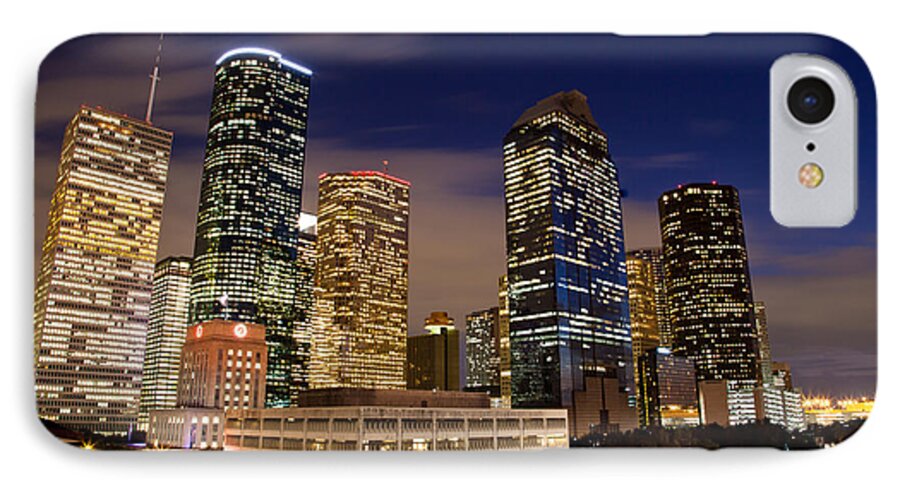 Downtown iPhone 8 Case featuring the photograph Downtown Houston at night by Olivier Steiner