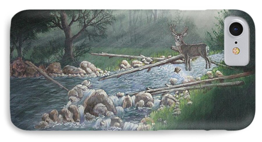 Deer iPhone 8 Case featuring the painting Early Morning Spectacle by Bob Williams