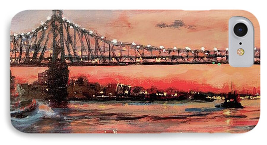 Urban Landscape iPhone 8 Case featuring the painting East River Tugboats by Peter Salwen