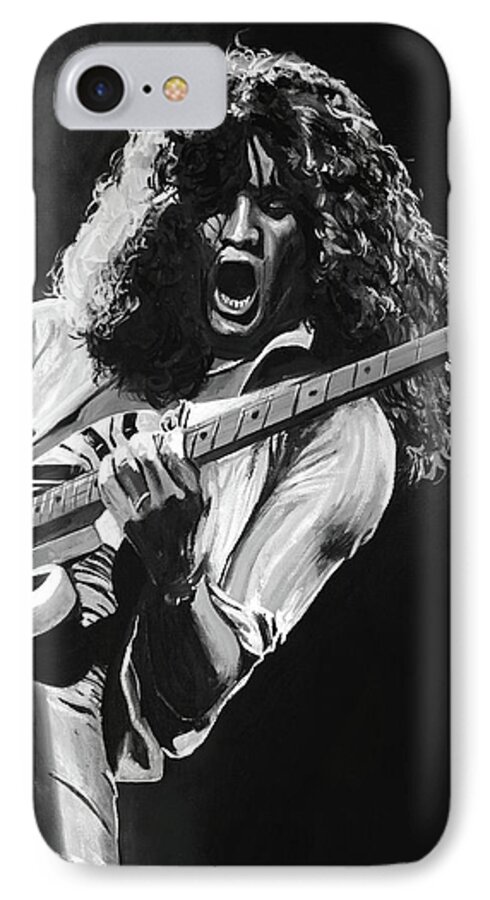Van Halen iPhone 8 Case featuring the painting Eddie Van Halen - Black and White by Tom Carlton