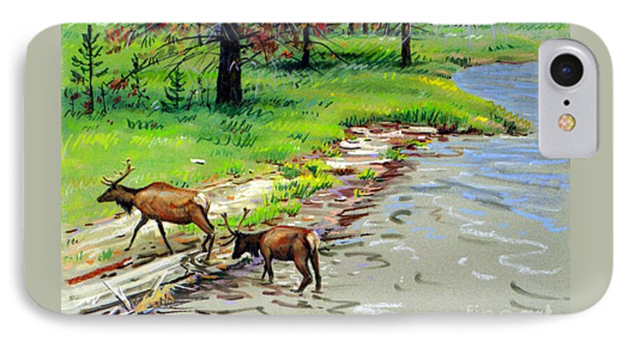 Elks iPhone 8 Case featuring the painting Elks Crossing by Donald Maier