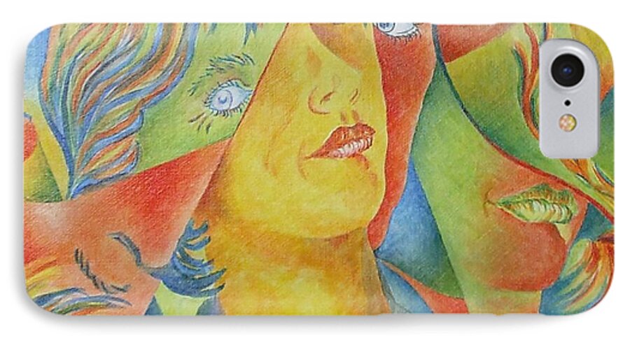 Cubist iPhone 8 Case featuring the painting Femme aux Trois Visages by Claire Gagnon