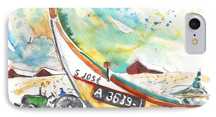 Portugal iPhone 8 Case featuring the painting Fisherboat in Praia de Mira by Miki De Goodaboom