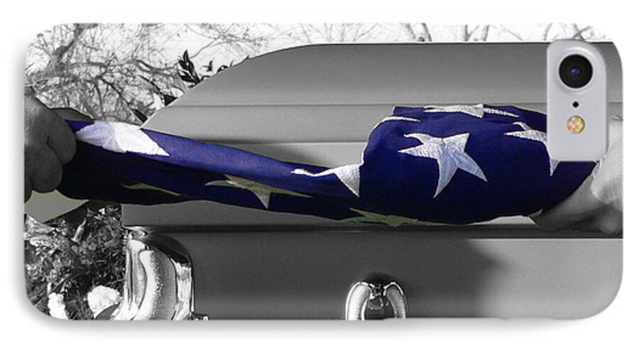 Flag Folding iPhone 8 Case featuring the photograph Flag for the Fallen - Selective Color by Al Powell Photography USA