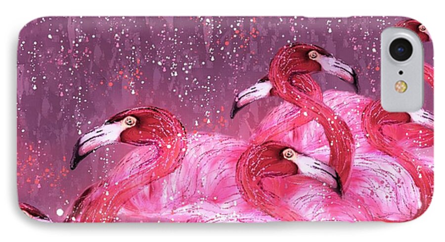 Flamingo Art iPhone 8 Case featuring the painting Flamingo Frenzy by Barbara Chichester
