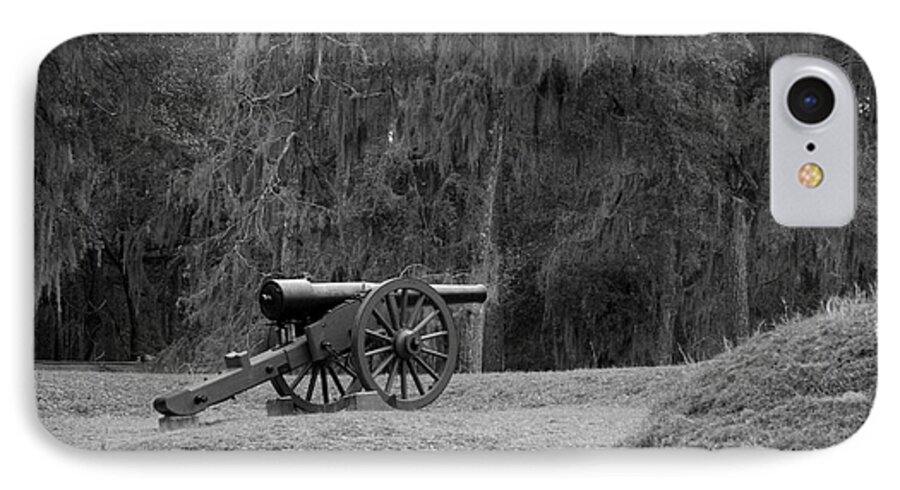 Fort Mcallister iPhone 8 Case featuring the photograph Ft. McAllister Cannon 2 Black and White by Jonathan Harper