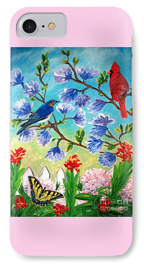 Spring iPhone 8 Case featuring the painting Garden View Birds and Butterfly by Pat Davidson