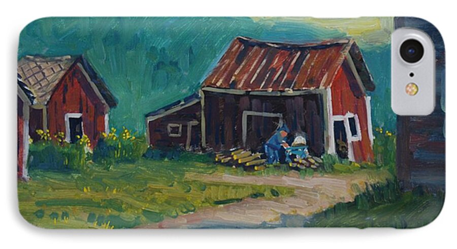 Red Barns iPhone 8 Case featuring the painting Getting Ready For Winter by Len Stomski