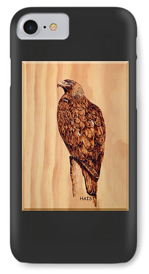 Eagle iPhone 8 Case featuring the pyrography Golden Eagle by Ron Haist