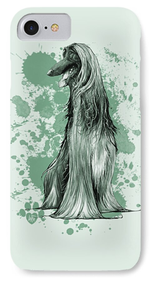 Afghan Hound iPhone 8 Case featuring the drawing Green Paint Splatter Afghan Hound by John LaFree