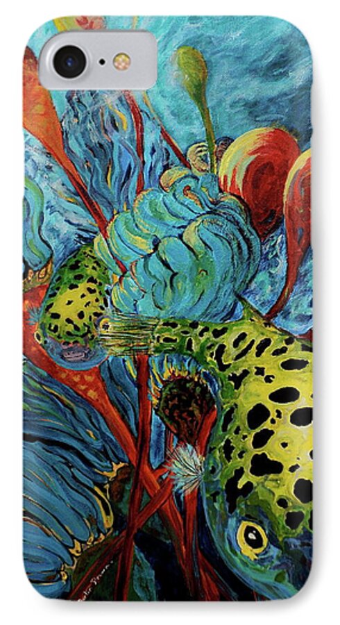 Puffer Fish iPhone 8 Case featuring the painting Green Spotted Puffer by Gregory Merlin Brown
