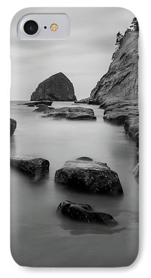 Oregon iPhone 8 Case featuring the photograph Haystack Rock in BW by Jedediah Hohf