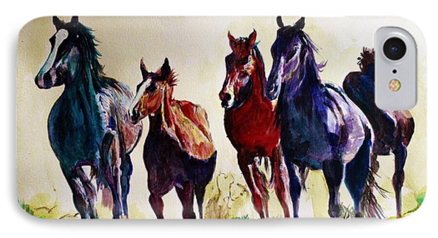 Horse iPhone 8 Case featuring the painting Horses in wild by Khalid Saeed