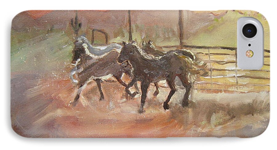  iPhone 8 Case featuring the painting Horses by Julie Todd-Cundiff