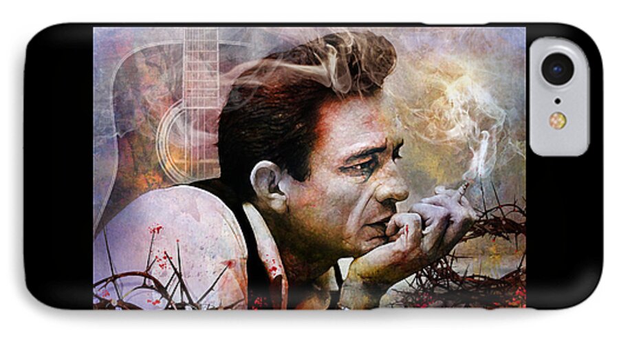 Johnny Cash iPhone 8 Case featuring the mixed media I Focus on the Pain by Mal Bray