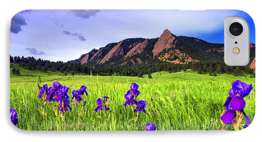 Flatirons iPhone 8 Case featuring the photograph Iris and Flatirons by Scott Mahon