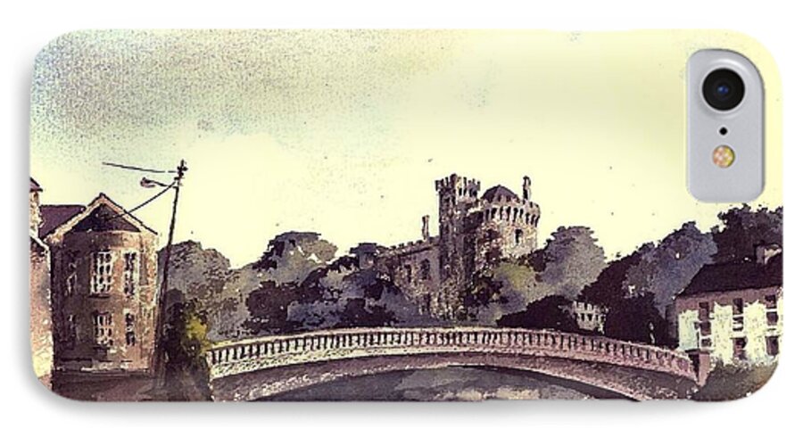 Val Byrne iPhone 8 Case featuring the painting Kilkenny Castle on the Nore river. by Val Byrne