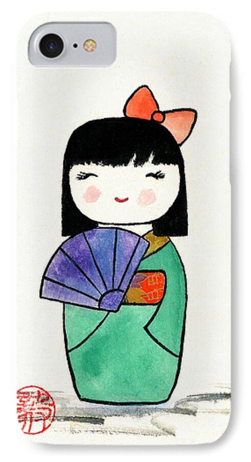 Japanese iPhone 8 Case featuring the painting Kokeshi Doll by Terri Harris