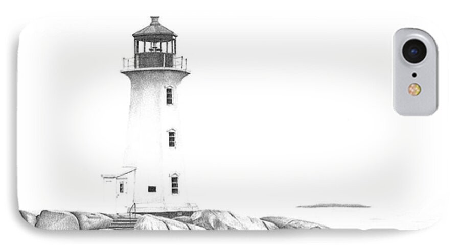 Peggy's Cove iPhone 8 Case featuring the drawing Lighthouse of Peggy's Cove by Patricia Hiltz