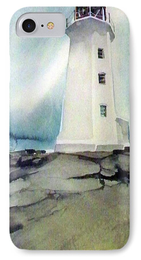 Outdoors Ocean Travel Holidays Light Sky  iPhone 8 Case featuring the painting Lighthouse Rock by Ed Heaton