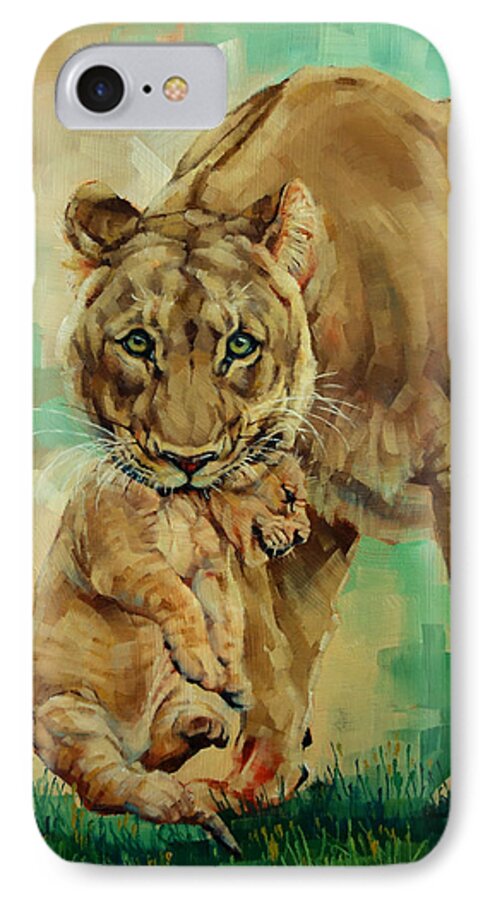 Lion Painting iPhone 8 Case featuring the painting Lioness And Cub by Margaret Stockdale