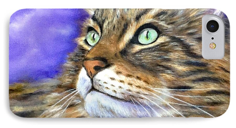Maine Coon Cat Art iPhone 8 Case featuring the painting Looking to the Rainbow Bridge by Dr Pat Gehr