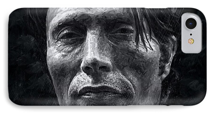 Mads Mikkelsen iPhone 8 Case featuring the painting Mads Mikkelsen by Christian Klute