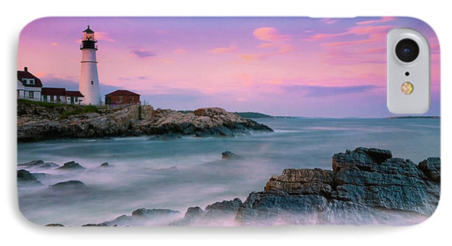 Maine iPhone 8 Case featuring the photograph Maine Portland Headlight Lighthouse at Sunset Panorama by Ranjay Mitra