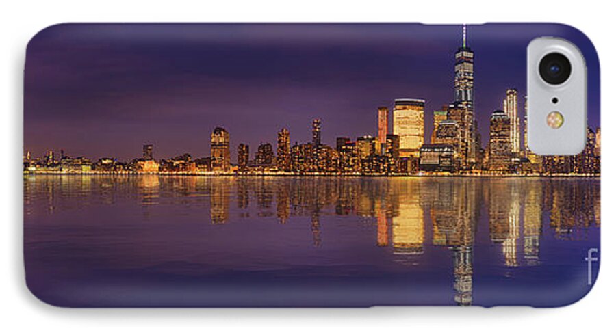 American Express iPhone 8 Case featuring the photograph Manhattan, New York At Dusk Panoramic View by Laurent Lucuix
