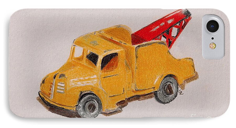 Drawing iPhone 8 Case featuring the drawing Matchbox Tow Truck by Glenda Zuckerman