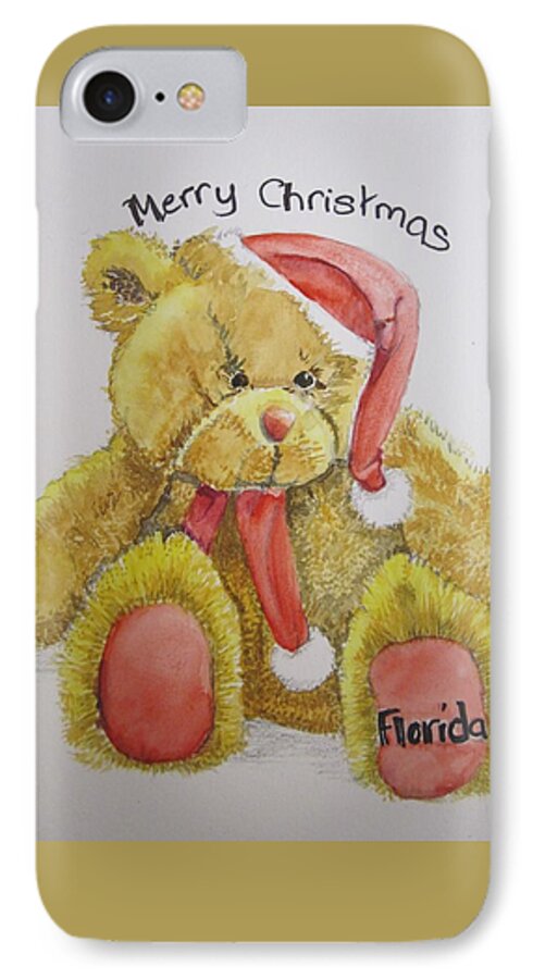 Toy iPhone 8 Case featuring the painting Merry Christmas Teddy by Teresa Smith