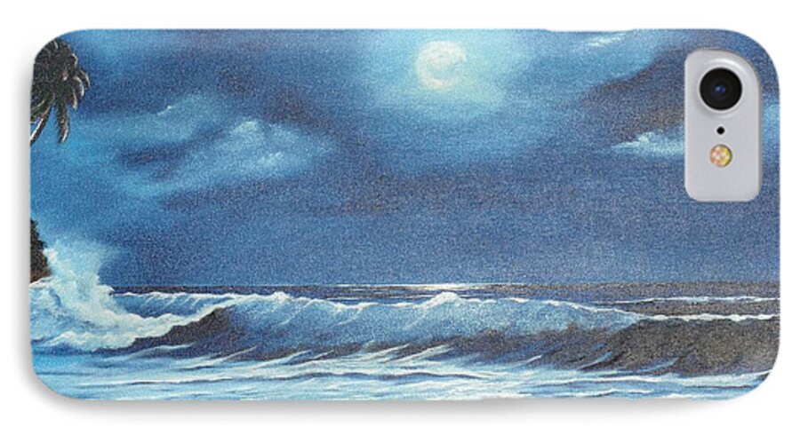 Moon Light Surf iPhone 8 Case featuring the painting Moon Light Night In Paradise by Lloyd Dobson
