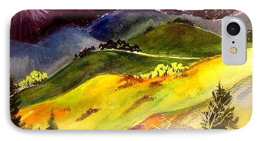  Sun Up In Hills iPhone 8 Case featuring the painting Morning in the Hills by Esther Woods