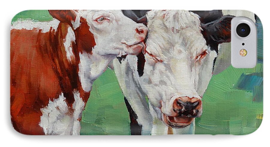 Cows iPhone 8 Case featuring the painting Mother And Son by Margaret Stockdale