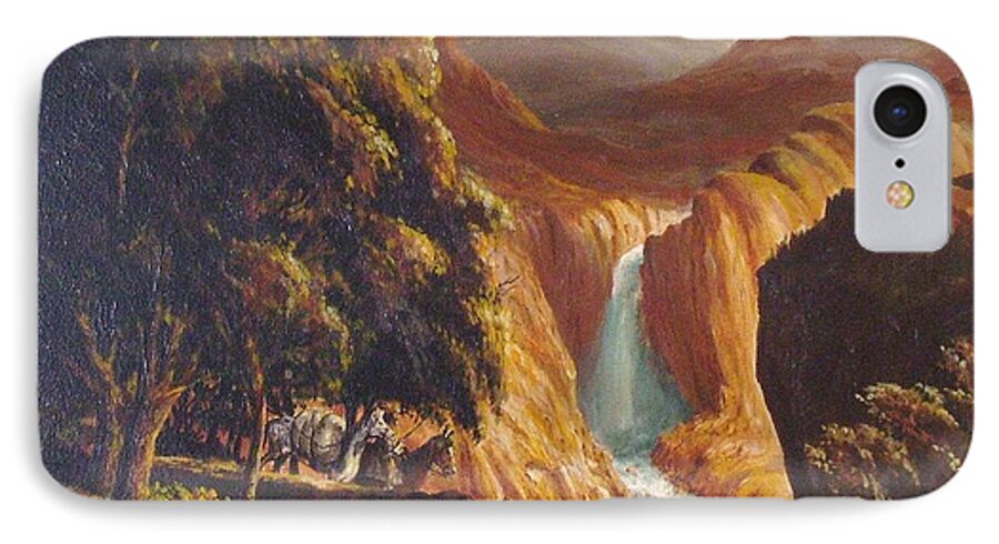 Landscape iPhone 8 Case featuring the painting Mountain Men by Perry's Fine Art