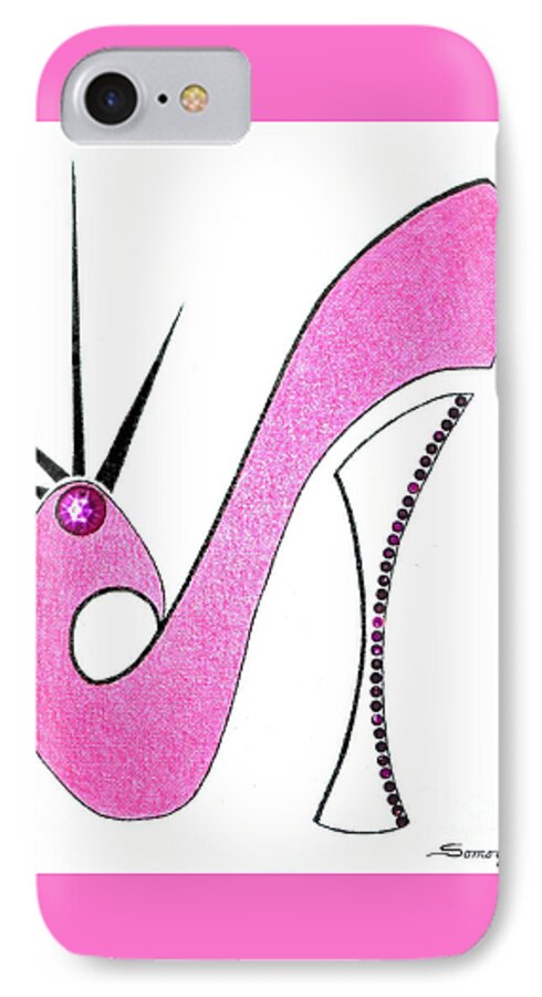 Pop Art Shoe iPhone 8 Case featuring the painting Neon Pink Stiletto by Jayne Somogy
