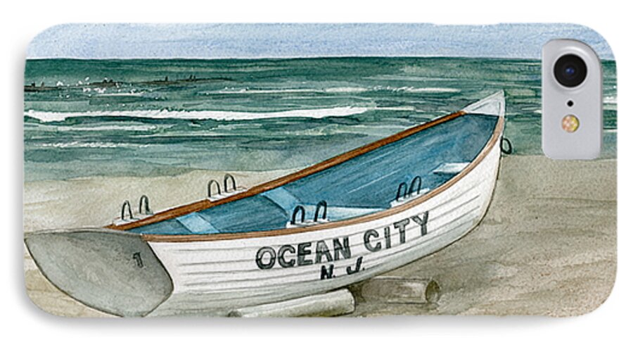 Ocean City iPhone 8 Case featuring the painting Ocean City Lifeguard Boat by Nancy Patterson