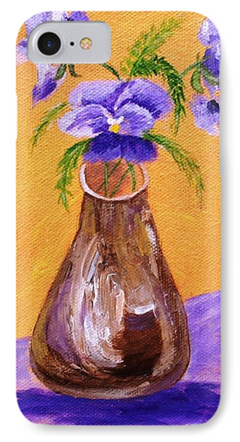 Pansy iPhone 8 Case featuring the painting Pansies in Brown Vase by Jamie Frier