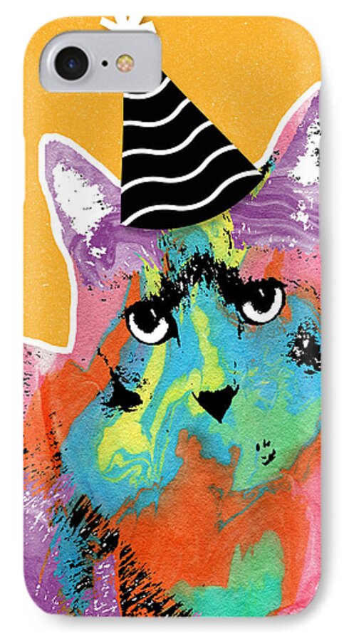 Cat iPhone 8 Case featuring the mixed media Party Cat- Art by Linda Woods by Linda Woods