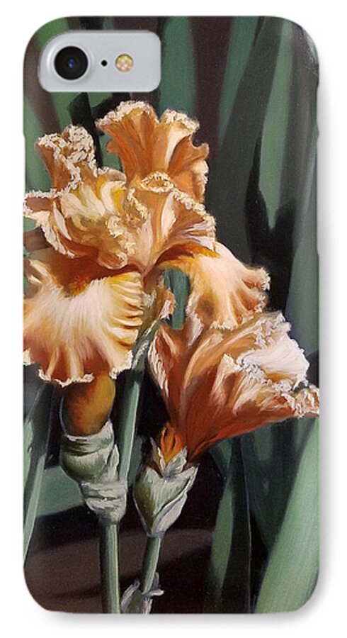 Oil iPhone 8 Case featuring the painting Peach Iris by Linda Merchant