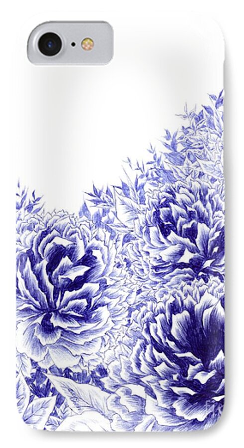 Peony iPhone 8 Case featuring the drawing Peony Dream by Alice Chen