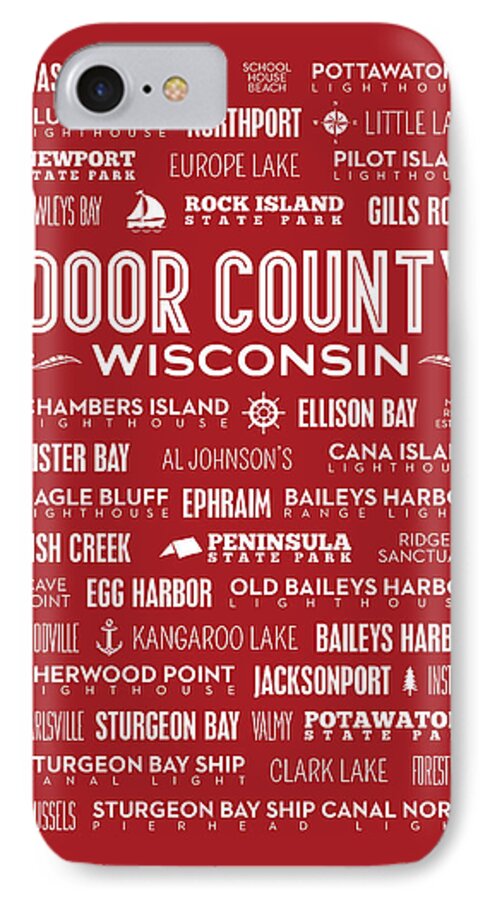 Door County iPhone 8 Case featuring the digital art Places of Door County on Red by Christopher Arndt