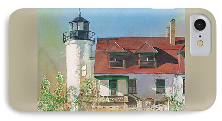 Point Betsie iPhone 8 Case featuring the painting Point Betsie Lighthouse by LeAnne Sowa