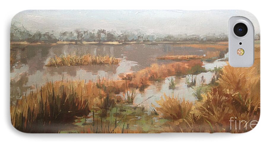 Fog iPhone 8 Case featuring the painting Pondering on a Pond by Nancy Parsons