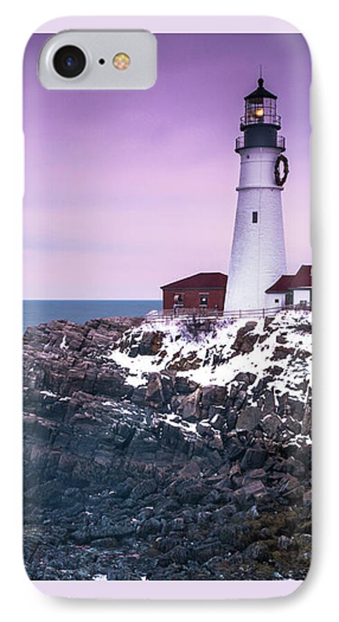 Maine iPhone 8 Case featuring the photograph Maine Portland Headlight Lighthouse in Winter Snow by Ranjay Mitra