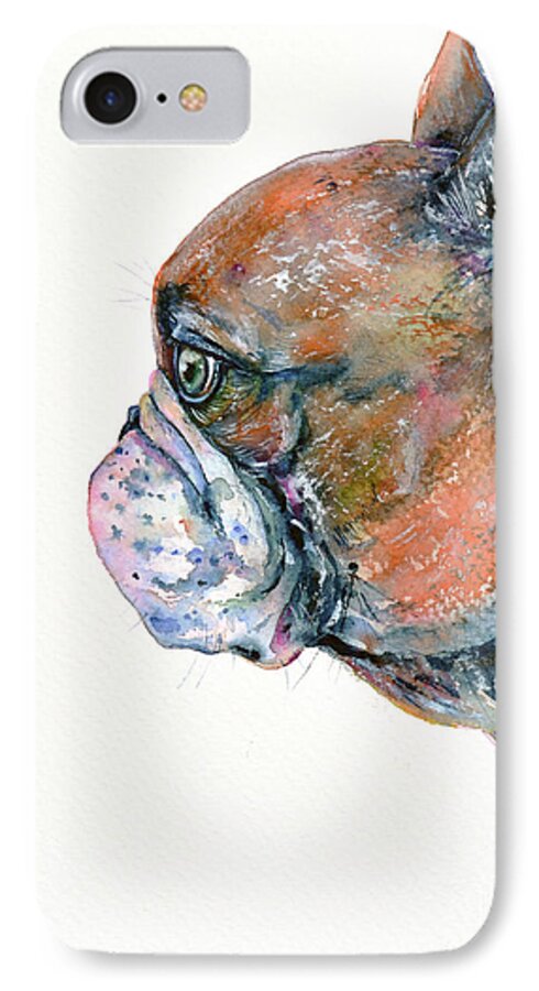 Red Fawn iPhone 8 Case featuring the painting Red Fawn Frenchie by Zaira Dzhaubaeva