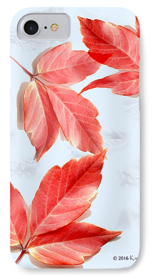 Red Leaves iPhone 8 Case featuring the photograph Red Leaves on Blue texture by Kae Cheatham
